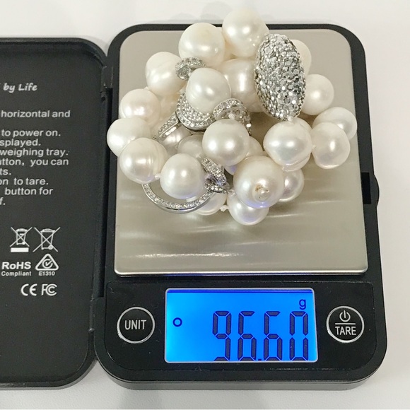 Real 14mm Pearl Necklace Large CZ Clasp Pave Crystal 21" Hand Knotted Chunky VTG - Picture 4 of 15